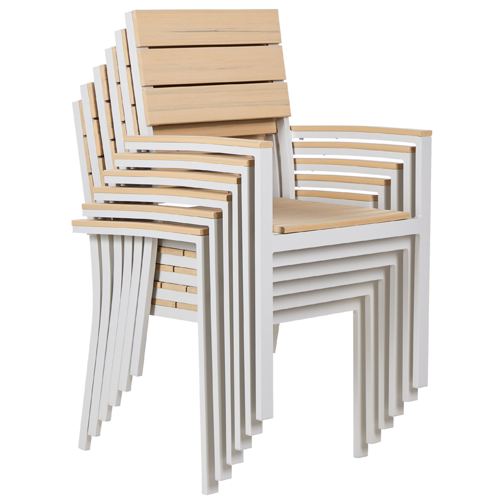 Set di 6 sedie da giardino beige e alluminio bianco resistenti agli agenti atmosferici