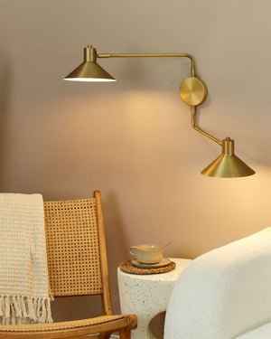 Lampada da parete in acciaio dorato a 2 luci con paralumi a tamburo regolabili con elementi dorati Soggiorno moderno industriale Camera da letto