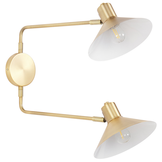 Lampada da parete in acciaio dorato a 2 luci con paralumi a tamburo regolabili con elementi dorati Soggiorno moderno industriale Camera da letto