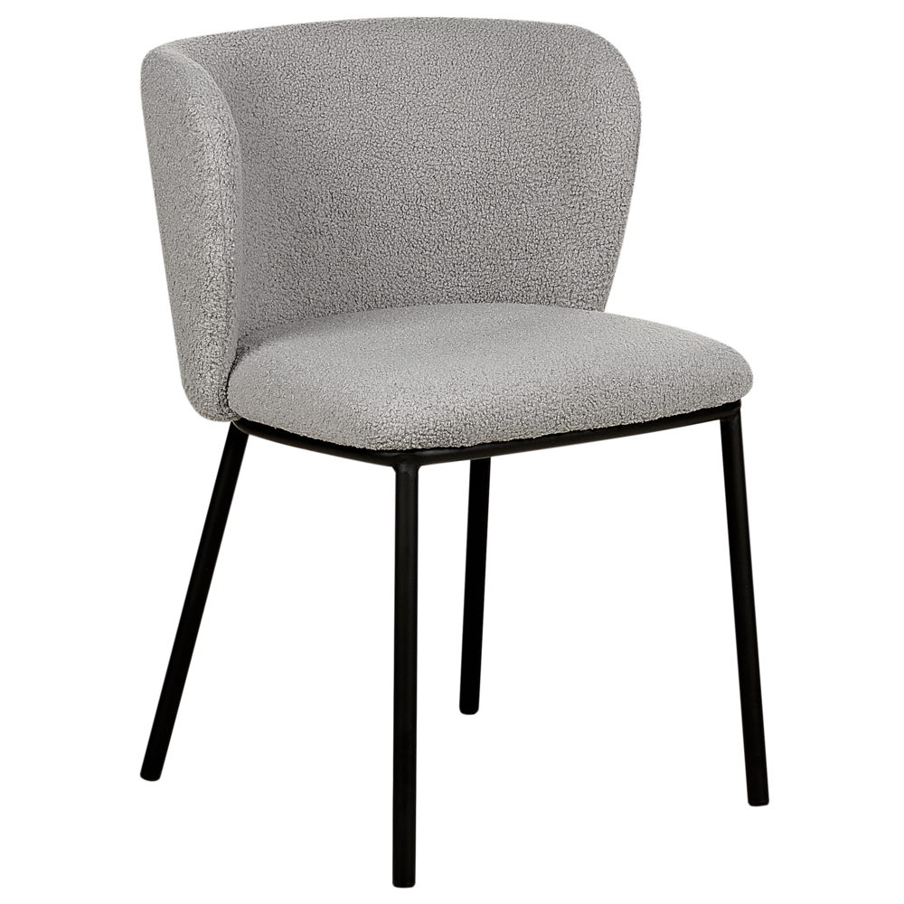 Set di 2 sedie da pranzo in bouclè grigio Rivestimenti in metallo nero Gambe senza braccioli Schienale curvo Design moderno e contemporaneo