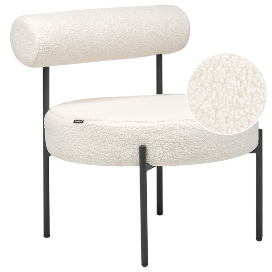 Sedia senza braccioli con sedile rotondo e schienale vintage con rivestimento in tessuto bouclé Bianco soggiorno stile vintage