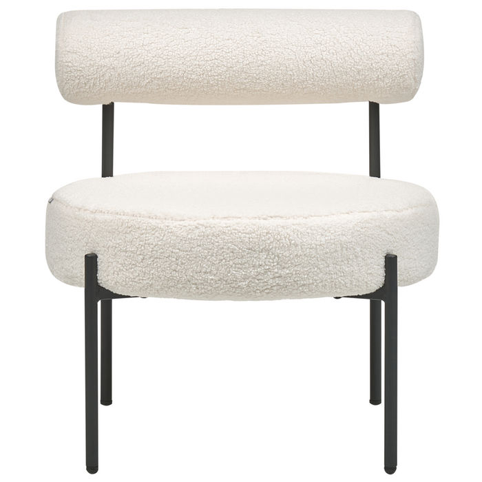 Sedia senza braccioli con sedile rotondo e schienale vintage con rivestimento in tessuto bouclé Bianco soggiorno stile vintage