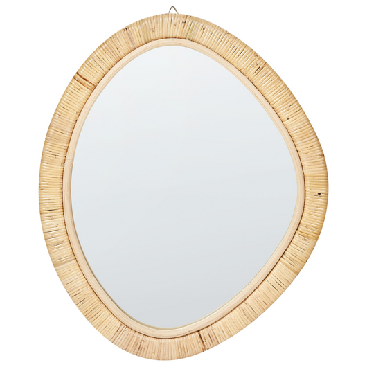 Specchio da parete dalla forma irregolare con cornice in rattan naturale 50 x 60 cm stile boho soggiorno camera da letto