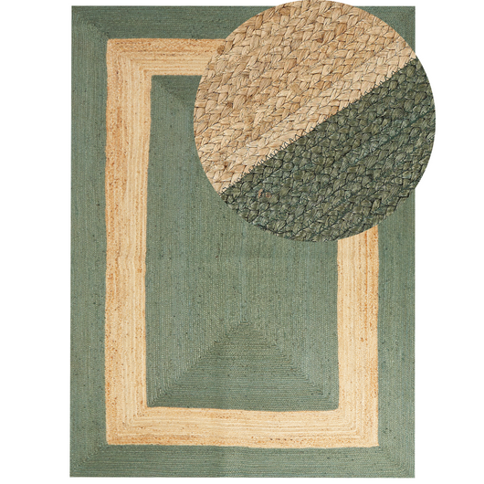 Tappeto in iuta intrecciata naturale in stile bohémien con motivo geometrico 300 x 400 cm verde soggiorno camera da letto