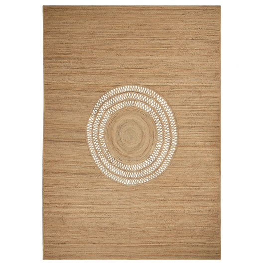 Tappeto in iuta intrecciata naturale in stile bohémien con motivo intagliato 160 x 230 cm beige soggiorno camera da letto