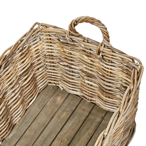 Set di 2 scatole in rattan naturale con ruote in plastica e manici in gomma, realizzati a mano con struttura in legno, in stile bohémien.