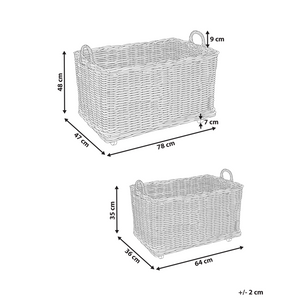 Set di 2 scatole in rattan naturale con ruote in plastica e manici in gomma, realizzati a mano con struttura in legno, in stile bohémien.