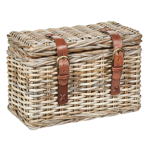 Set di 2 scatole in rattan telaio naturale in mogano con cinghie in pelle coperchi fatti a mano stile boho naturale