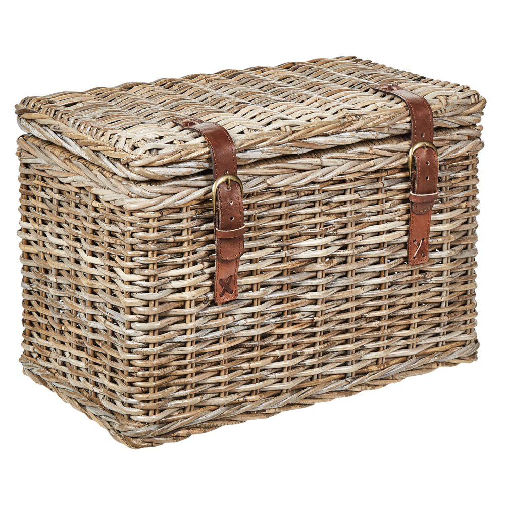 Set di 2 scatole in rattan telaio naturale in mogano con cinghie in pelle coperchi fatti a mano stile boho naturale