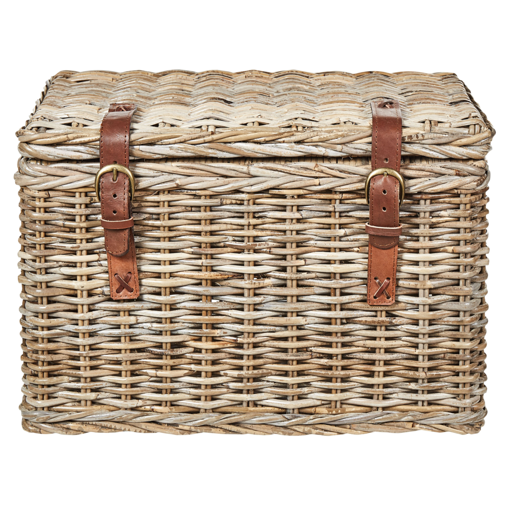 Set di 2 scatole in rattan telaio naturale in mogano con cinghie in pelle coperchi fatti a mano stile boho naturale