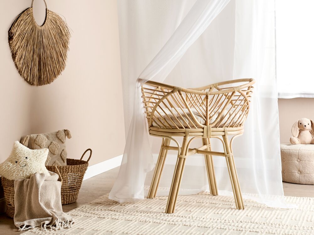 Culla in rattan naturale 87 x 55 x 92 cm Cestino per bambini con cuscino Decorazione Accessorio Boho Rustico