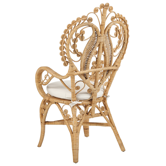 Sedia peacock poltrona in rattan beige cuscino cotone per sedile giardino esterno interno boho