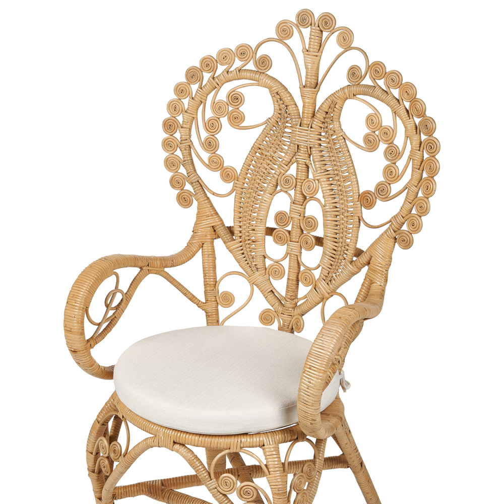 Sedia peacock poltrona in rattan beige cuscino cotone per sedile giardino esterno interno boho