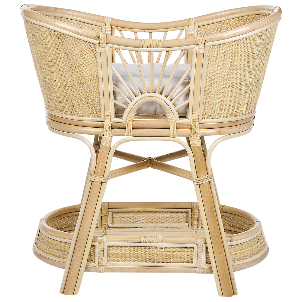 Culla in rattan rustica per bambini con cuscini e ripiano accessorio naturale arredo in stile rustico