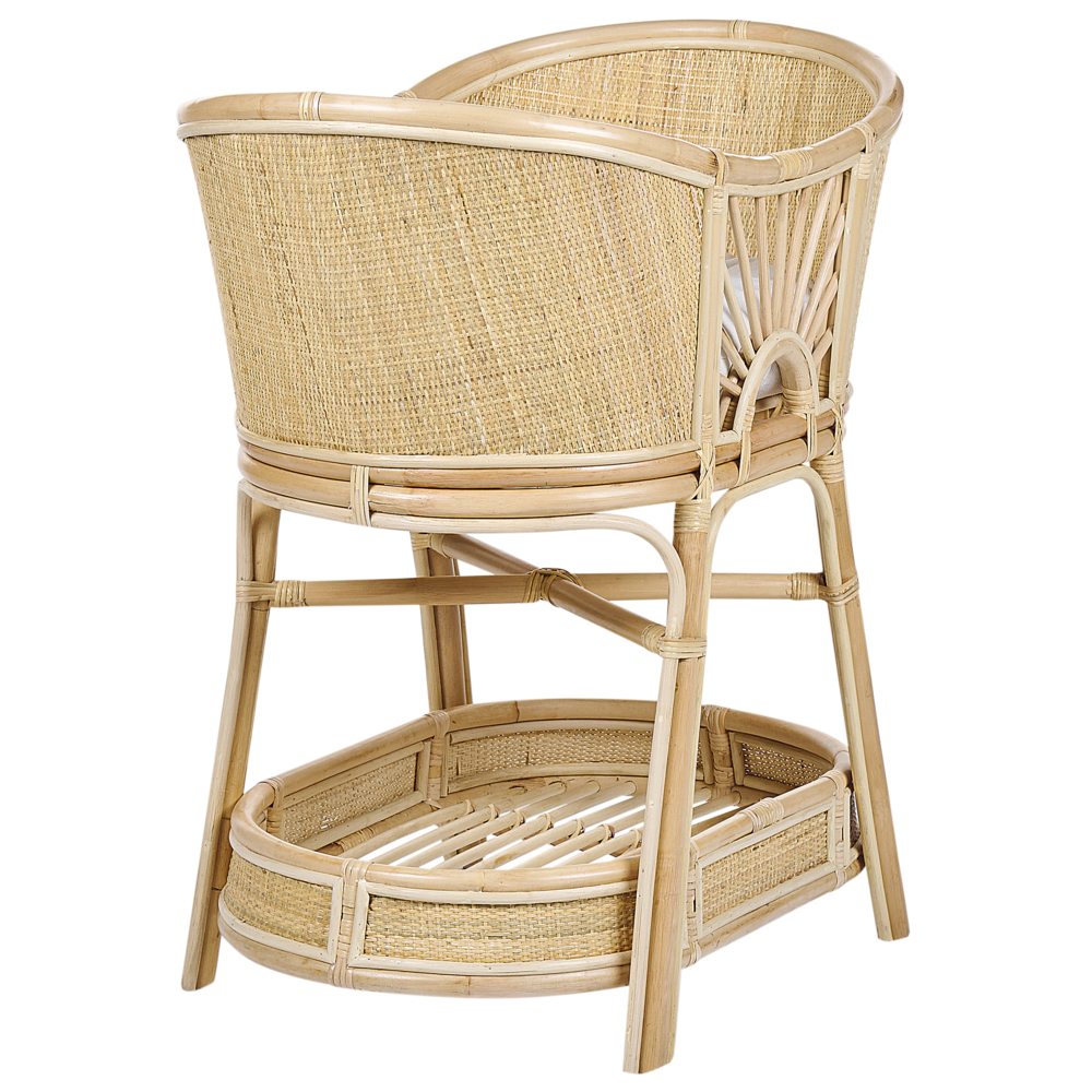 Culla in rattan rustica per bambini con cuscini e ripiano accessorio naturale arredo in stile rustico