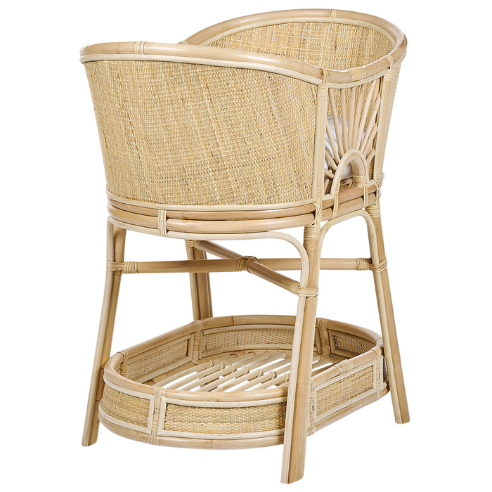Culla in rattan rustica per bambini con cuscini e ripiano accessorio naturale arredo in stile rustico