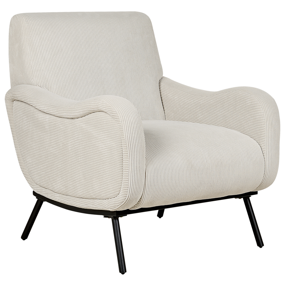 Poltrona in velluto a coste imbottita stile retrò con schienale basso grigio chiaro soggiorno camera da letto