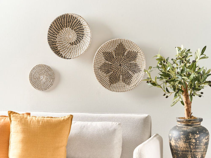 Set di 3 decorazioni da muro alghe naturali fatte a mano in alghe naturali in stile africano