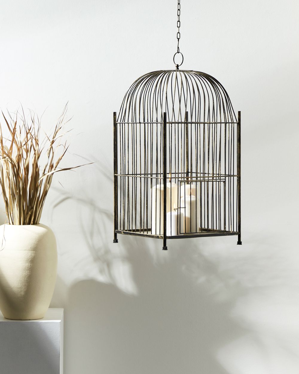 Lanterna decorativa in metallo dorato a forma di gabbia da appendere decorazione moderna