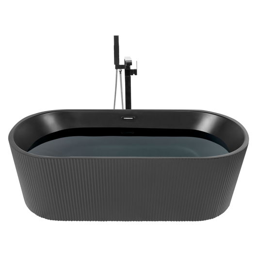 Vasca da bagno freestanding ovale in acrilico nero opaco 170 x 80 cm Finitura scanalata Bagno in stile moderno