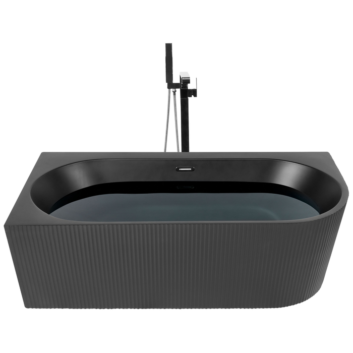 Vasca da bagno angolare destra in acrilico nero opaco 170 x 80 cm Finitura scanalata Bagno in stile moderno