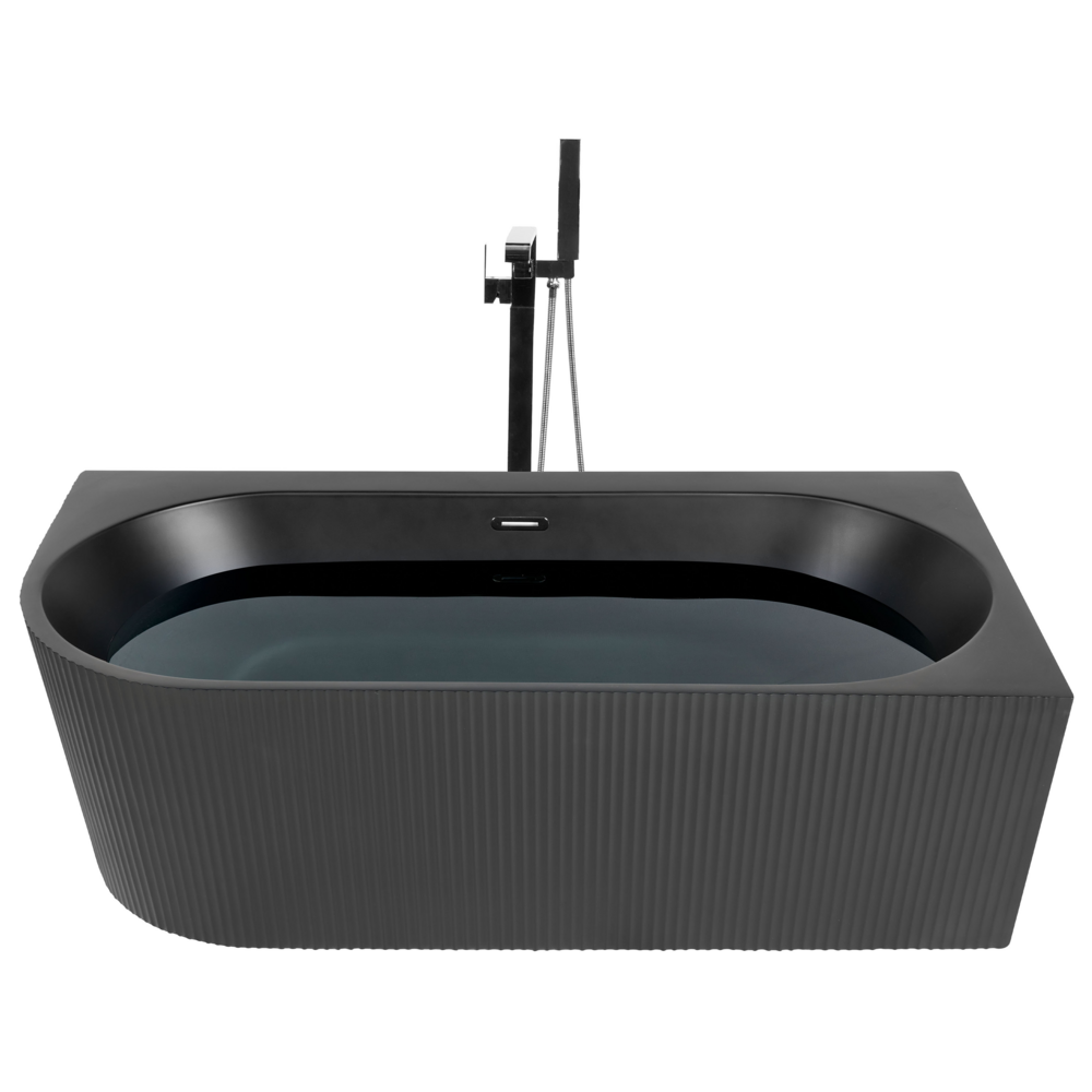 Vasca da bagno angolare sinistra in acrilico nero opaco 170 x 80 cm Finitura scanalata Bagno in stile moderno