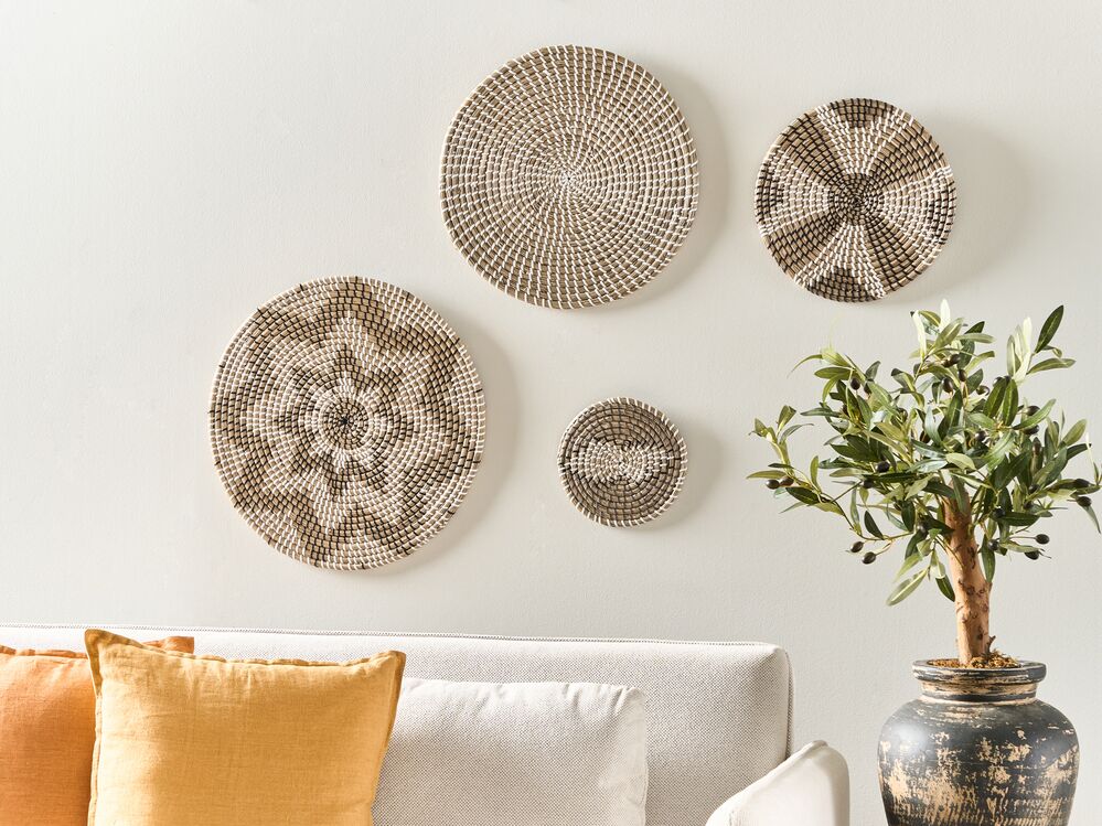 Set di 4 decorazioni da parete in alghe naturali in alghe marine fatte a mano in stile africano