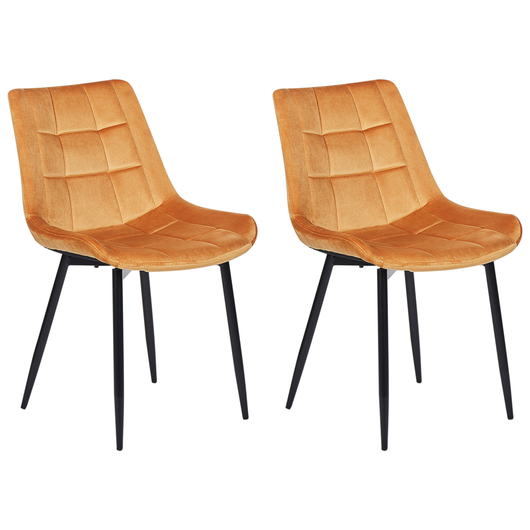 Set di 2 sedie da pranzo in velluto arancione gambe in acciaio Nero sedie moderne imbottite