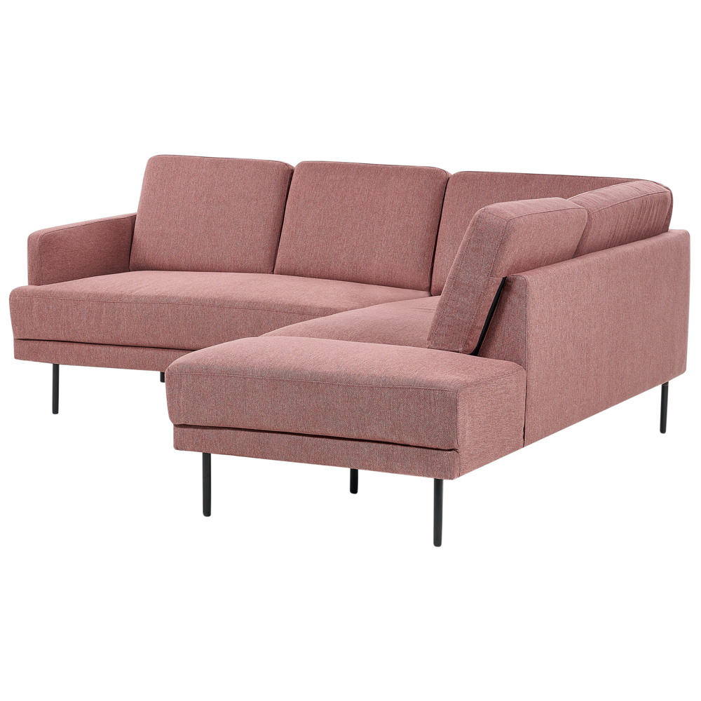 Divano angolare sinistro in poliestere rosa Divano a 4 posti imbottito con gambe in metallo, tessuto e schienale imbottito, moderno e minimalista