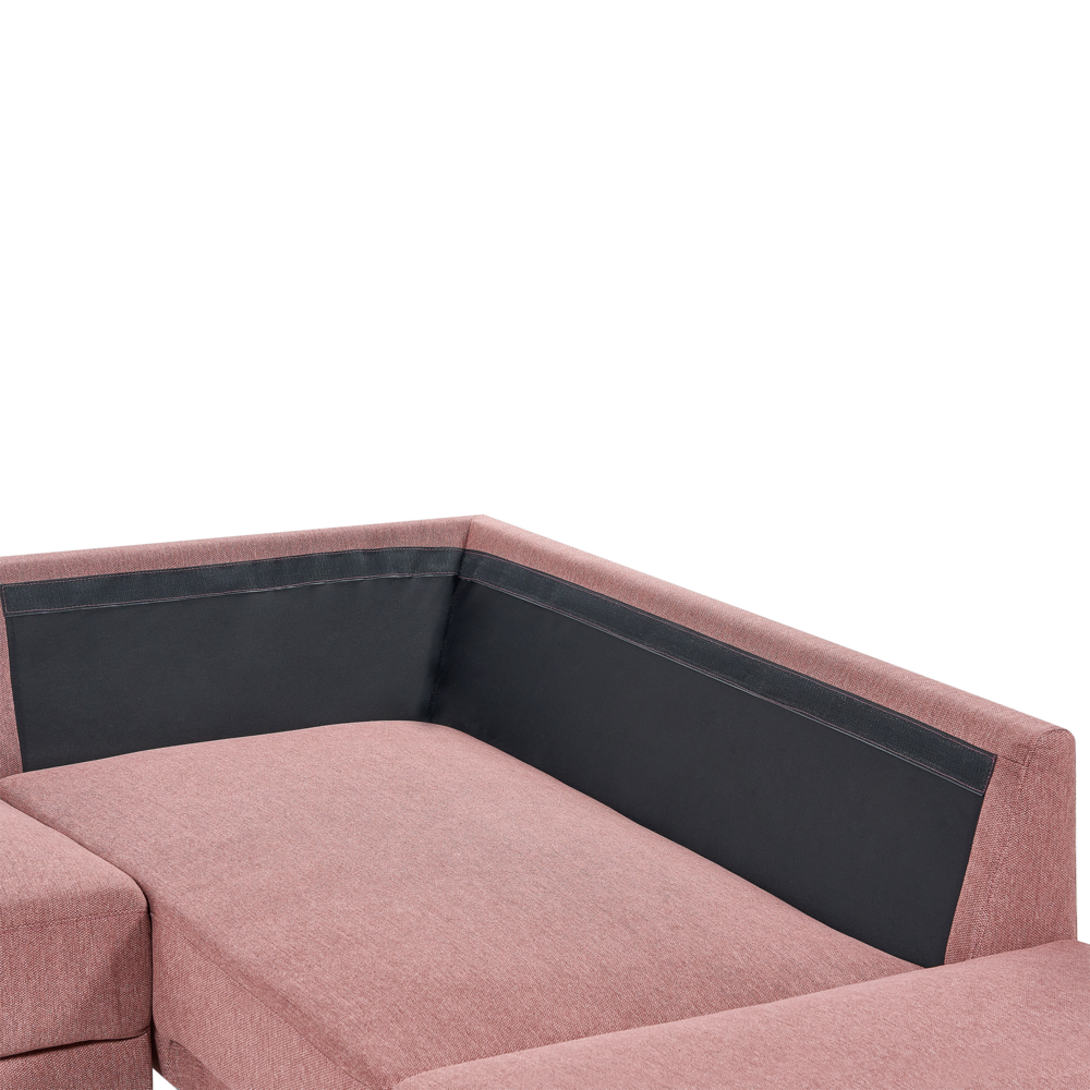 Divano angolare sinistro in poliestere rosa Divano a 4 posti imbottito con gambe in metallo, tessuto e schienale imbottito, moderno e minimalista