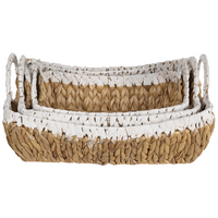 Set di 3 cestini in giacinto d'acqua con struttura in metallo e manici realizzati a mano stile boho classico