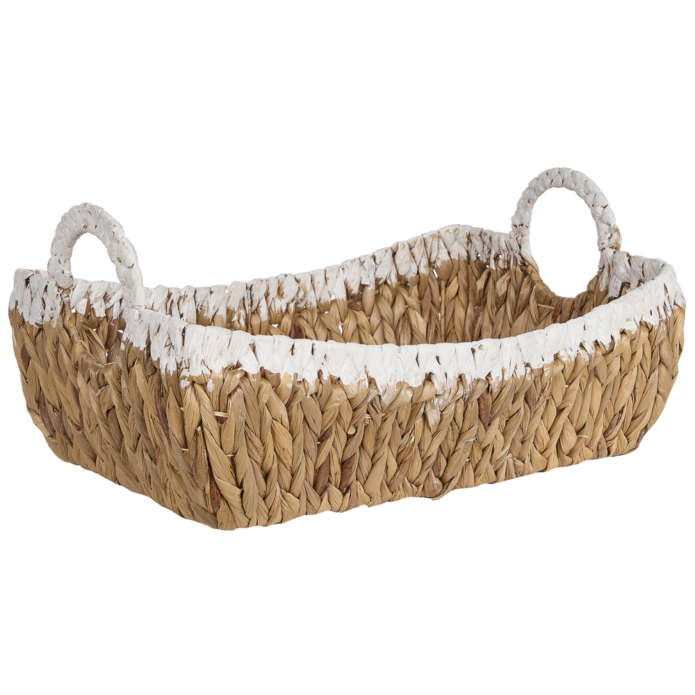 Set di 3 cestini in giacinto d'acqua con struttura in metallo e manici realizzati a mano stile boho classico