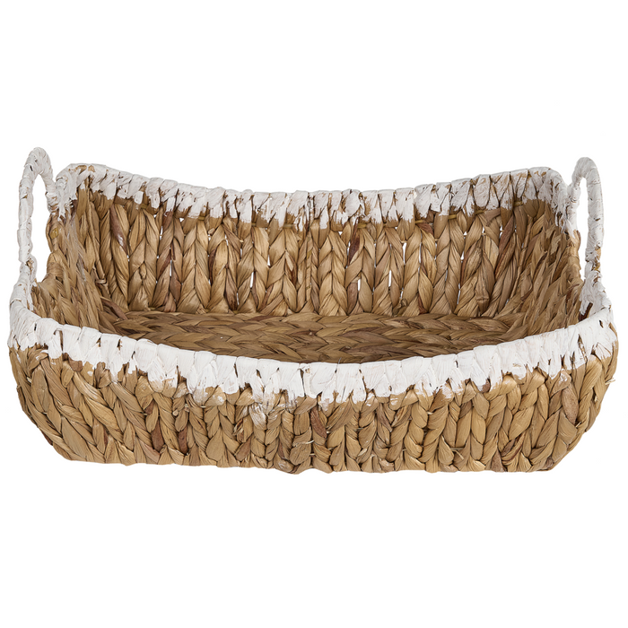 Set di 3 cestini in giacinto d'acqua con struttura in metallo e manici realizzati a mano stile boho classico