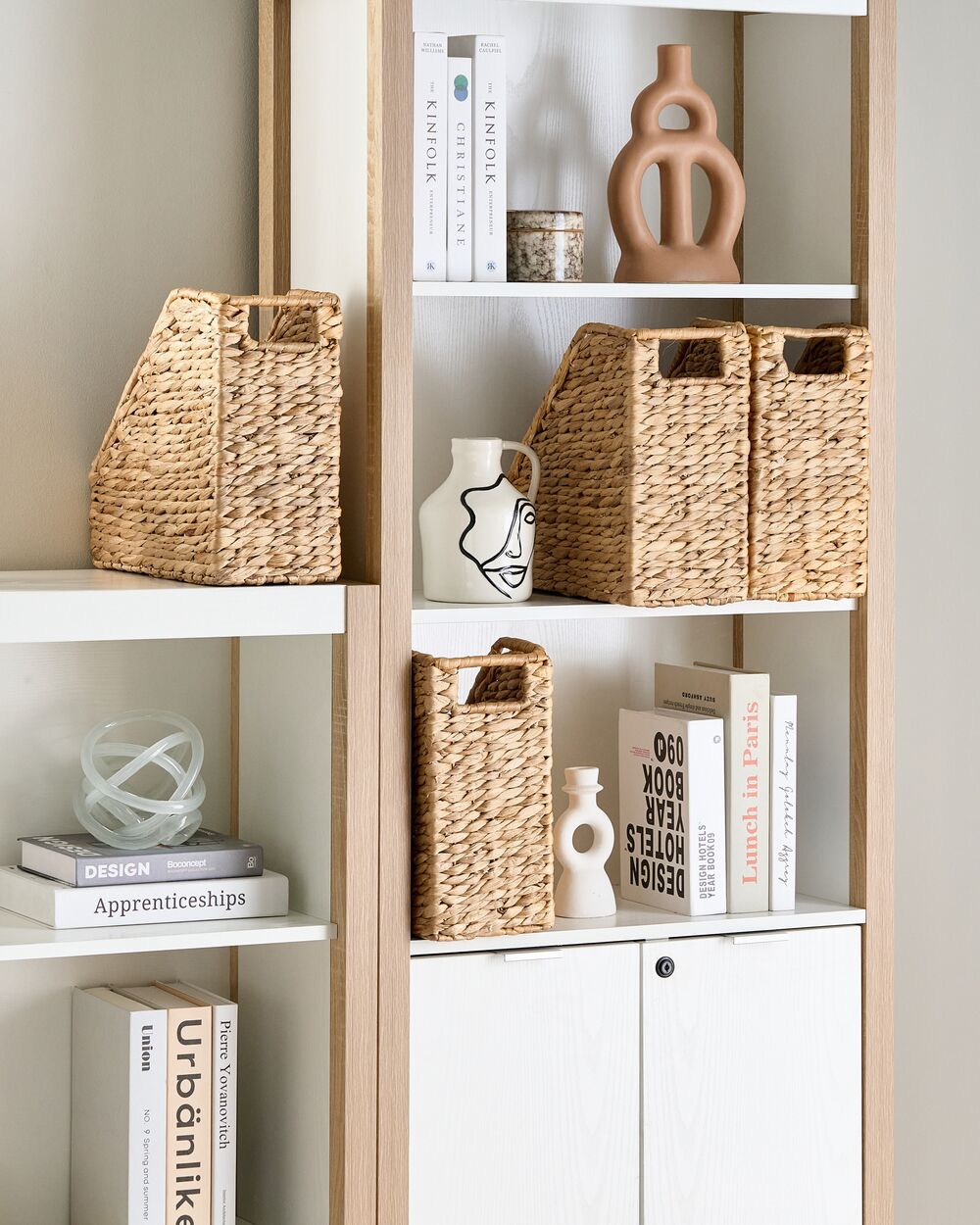 Set di 4 portadocumenti in giacinto d'acqua con struttura in metallo fatti a mano e leggeri stile boho soggiorno camera da letto