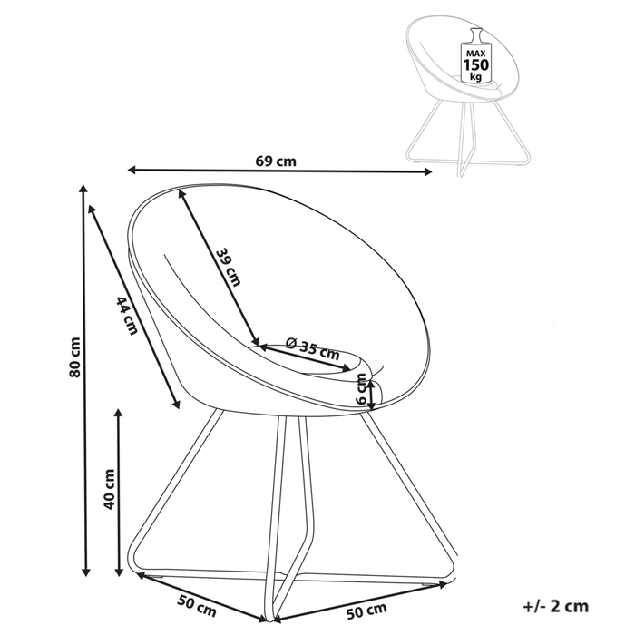 Sedia da salotto Bianco Sporco Rivestimento in bouclè Seduta rotonda Retro Minimalista
