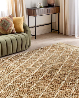 Tappeto Runner Beige Juta 200 x 300 cm Motivo geometrico intrecciato a mano Boho Corridoio Camera da letto