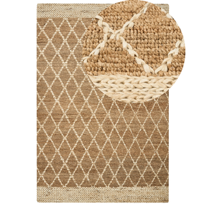 Tappeto Runner Beige Juta 200 x 300 cm Motivo geometrico intrecciato a mano Boho Corridoio Camera da letto