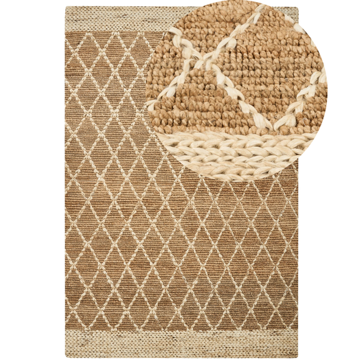 Tappeto Runner Beige Juta 200 x 300 cm Motivo geometrico intrecciato a mano Boho Corridoio Camera da letto