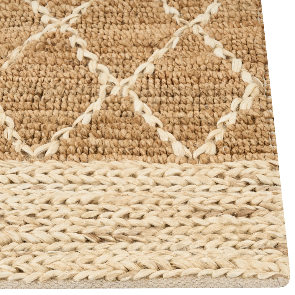 Tappeto Runner Beige Juta 200 x 300 cm Motivo geometrico intrecciato a mano Boho Corridoio Camera da letto