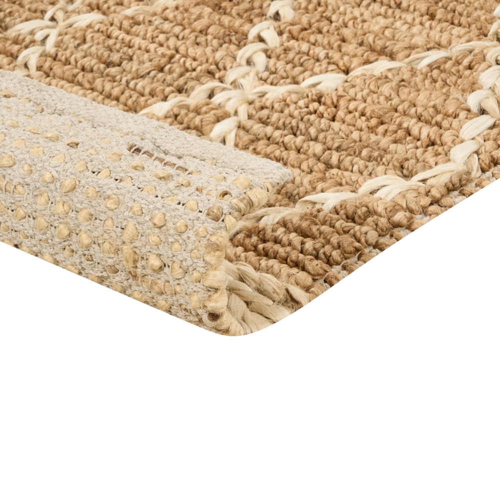 Tappeto Runner Beige Juta 200 x 300 cm Motivo geometrico intrecciato a mano Boho Corridoio Camera da letto