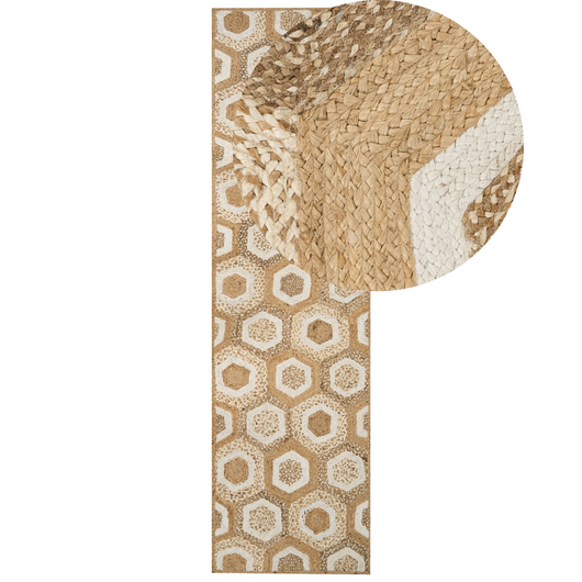 Tappeto corridoio in iuta beige intrecciato a mano con motivo geometrico 80 x 300 cm ingresso stile boho rustico