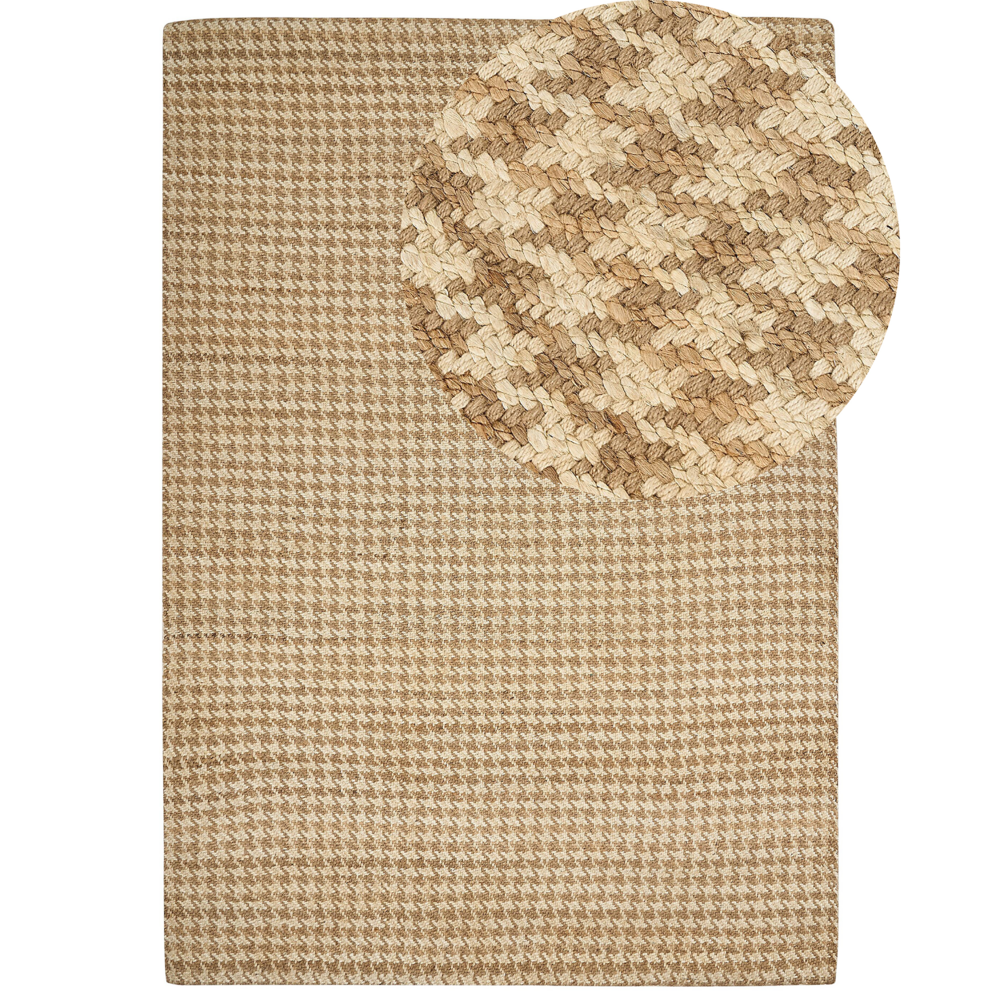 Tappeto da corridoio in iuta beige intrecciato a mano con motivo seghettato 160 x 230 cm stile boho rustico