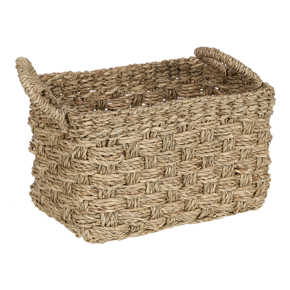 Set di 3 cestini portaoggetti in seagrass chiaro fatti a mano maniglie per scaffali design bohémien