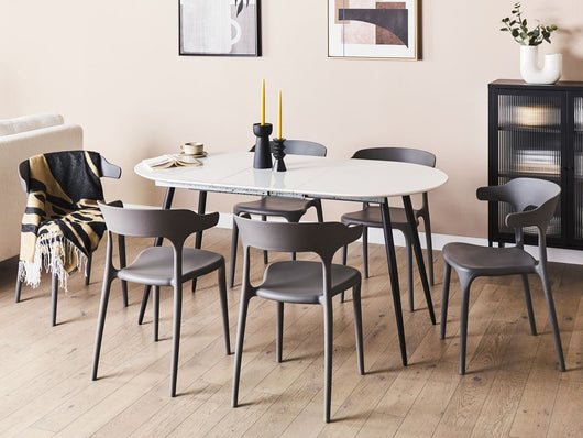 Tavolo da pranzo ovale allungabile moderno con piano in MDF e gambe in acciaio, bianco e nero 120/160 x 80 cm Rettangolare Design Moderno