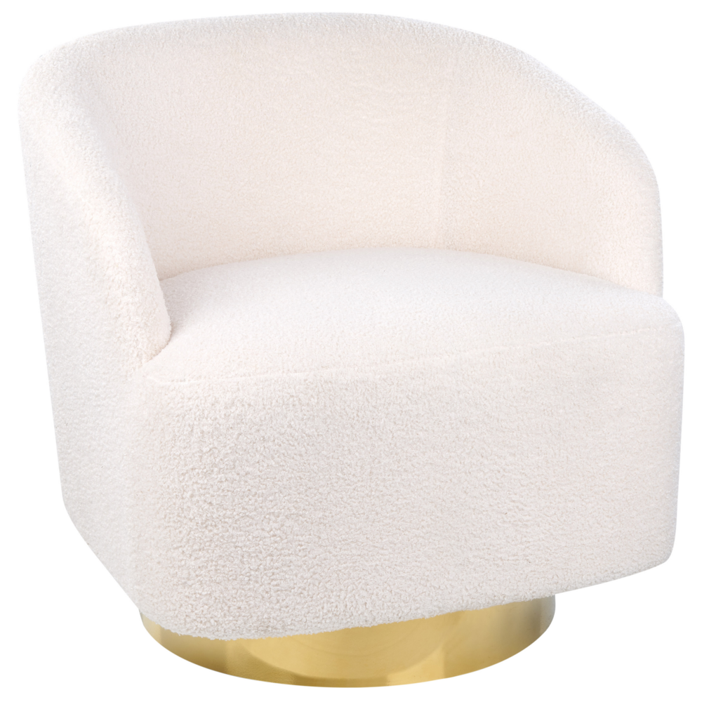 Poltrona Bianco Sporco Tessuto Morbido Base Oro Girevole 360° Stile Retro Glamour Art Deco dorato