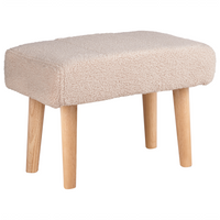 Poggiapiedi in Cotone Beige con Gambe in Legno