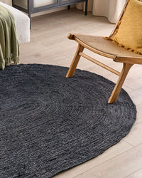 Tappeto Nero Juta 160 x 230 cm Intrecciato Ovale Riscaldamento a Pavimento Adatto Soggiorno Naturale Camera da Letto