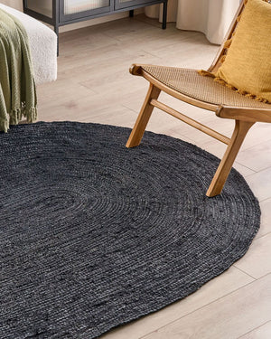 Tappeto Nero Juta 160 x 230 cm Intrecciato Ovale Riscaldamento a Pavimento Adatto Soggiorno Naturale Camera da Letto