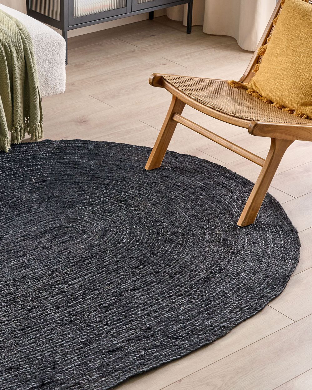 Tappeto Nero Juta 160 x 230 cm Intrecciato Ovale Riscaldamento a Pavimento Adatto Soggiorno Naturale Camera da Letto