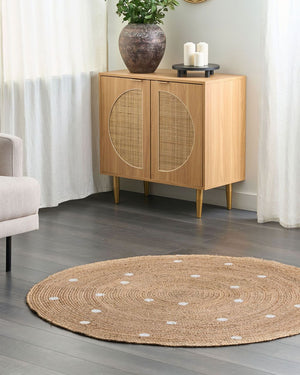 Tappeto rotondo in iuta tinta unita beige con motivo a pois ø 140 cm soggiorno camera da letto